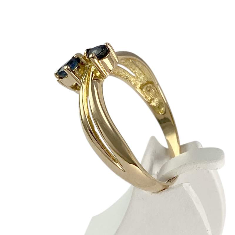 Bague d'occasion or 750 jaune diamants, saphirs - vue 2