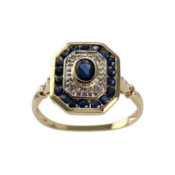 Bague d'occasion  or 750 2 tons diamants, saphirs