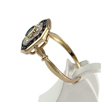 Bague d'occasion  or 750 2 tons diamants, saphirs