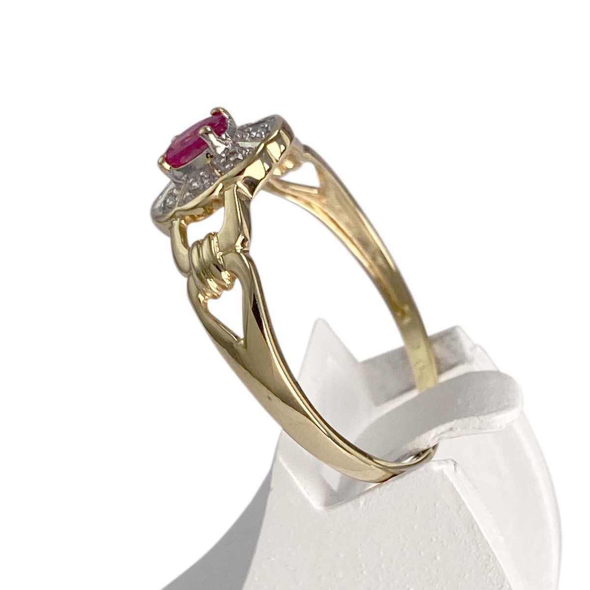 Bague d'occasion  or 750 2 tons rubis, diamants - vue 2