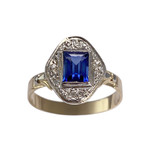 Bague d'occasion 2 ors 750 saphir synthétique, diamants - vue 1