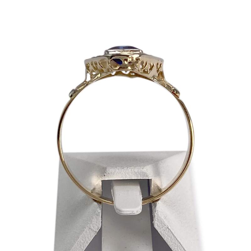 Bague d'occasion 2 ors 750 saphir synthétique, diamants - vue 3