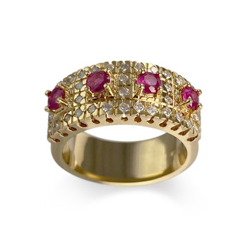 Bague d'occasion or 750 jaune rubis, diamants