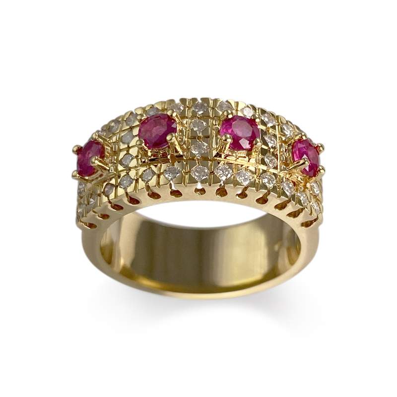 Bague d'occasion or 750 jaune rubis, diamants - vue 1