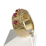 Bague d'occasion or 750 jaune rubis, diamants - vue 2