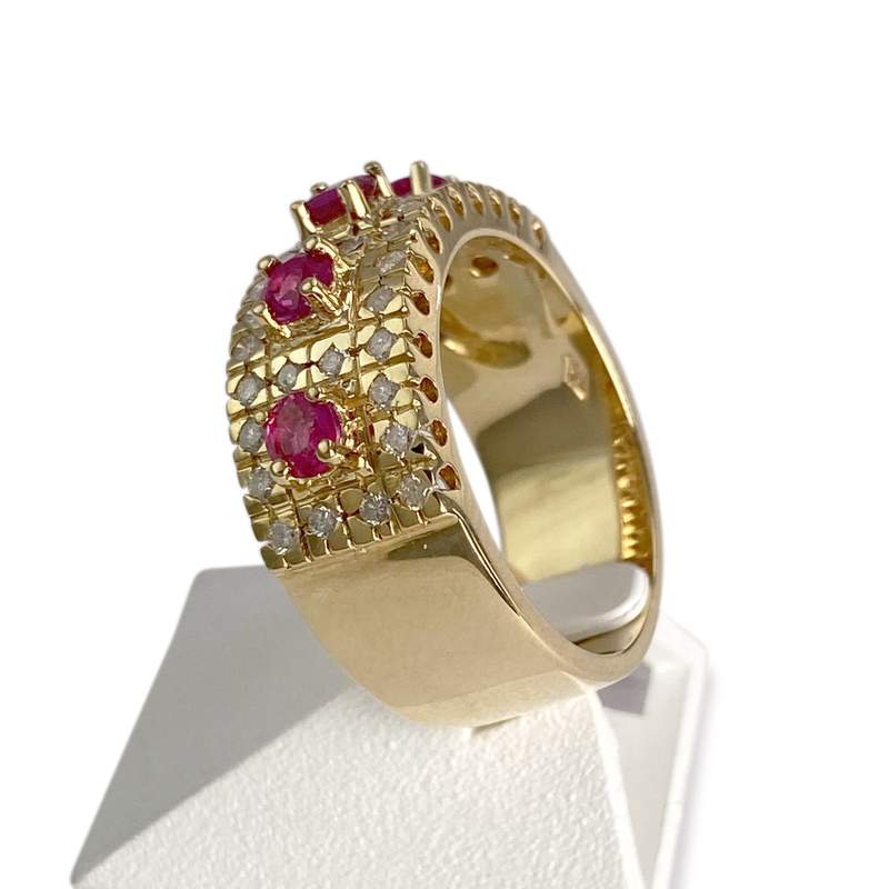 Bague d'occasion or 750 jaune rubis, diamants - vue 2