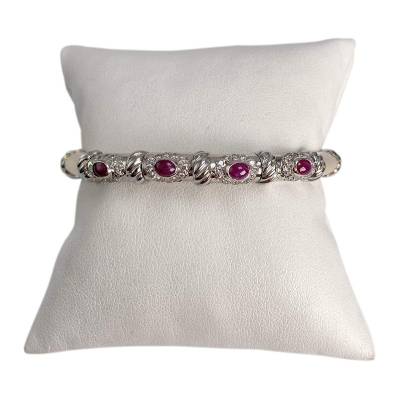 Bracelet d'occasion or 750 2 tons rubis, diamants - vue 1