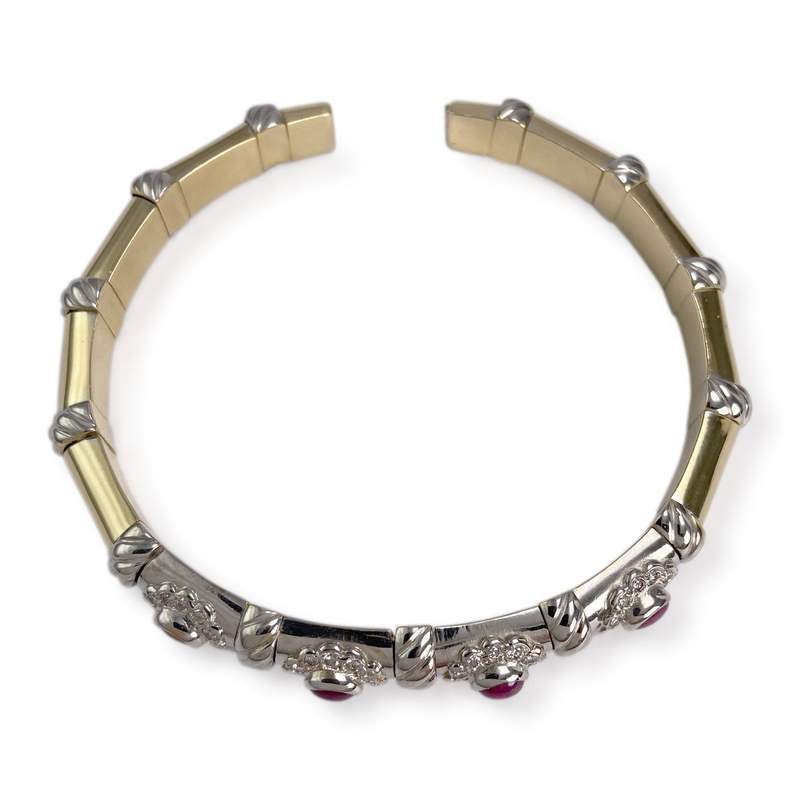 Bracelet d'occasion or 750 2 tons rubis, diamants - vue 2