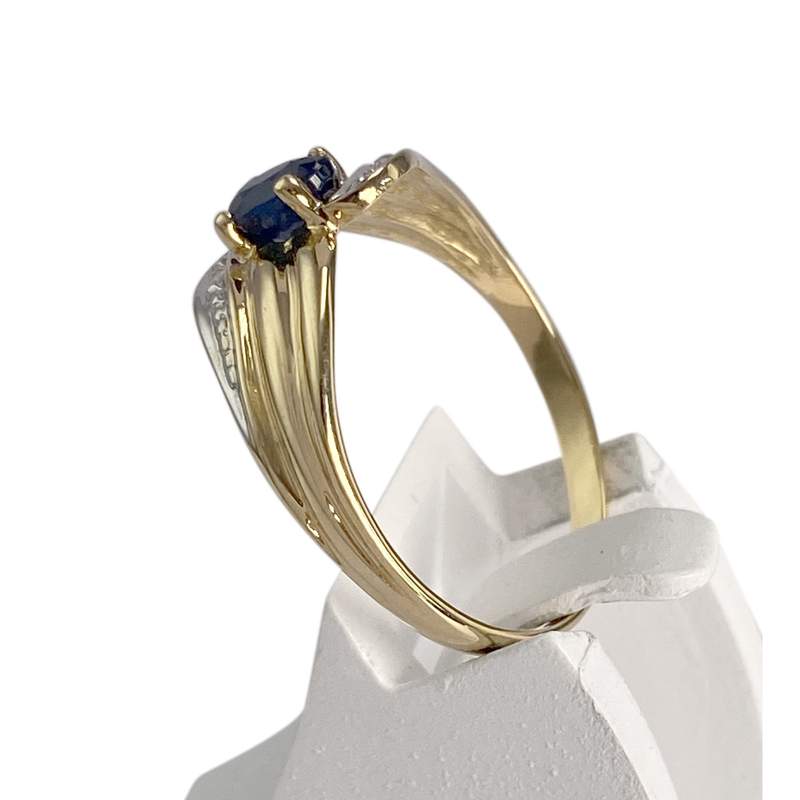Bague d'occasion  or 750 2 tons saphir, diamants - vue 2
