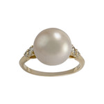 Bague d'occasion or 750 jaune perle de culture, diamants - vue 1