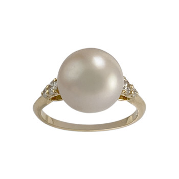Bague d'occasion or 750 jaune perle de culture, diamants