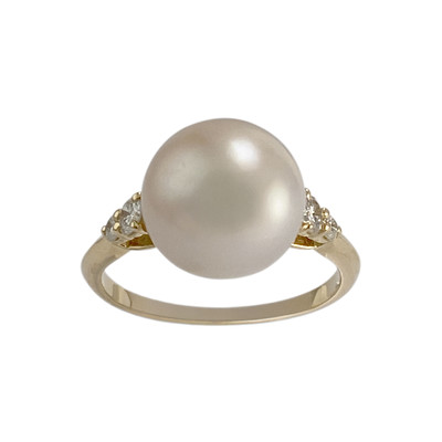 Bague d'occasion or 750 jaune perle de culture, diamants - vue 1