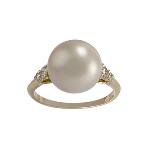 Bague d'occasion or 750 jaune perle de culture, diamants