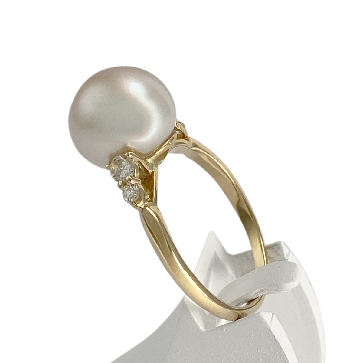 Bague d'occasion or 750 jaune perle de culture, diamants - vue 2