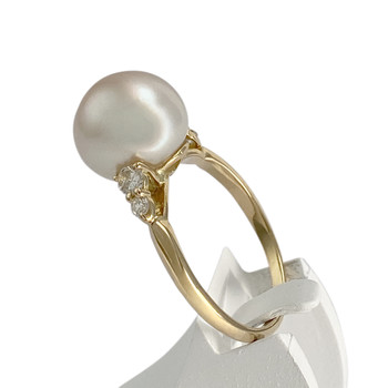 Bague d'occasion or 750 jaune perle de culture, diamants