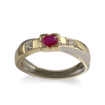Bague d'occasion 2 ors 750 diamants, rubis