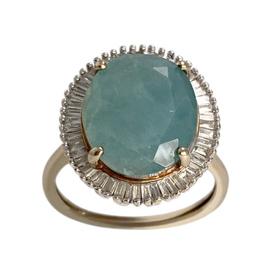 Bague d'occasion or 375 rose larimar, diamants