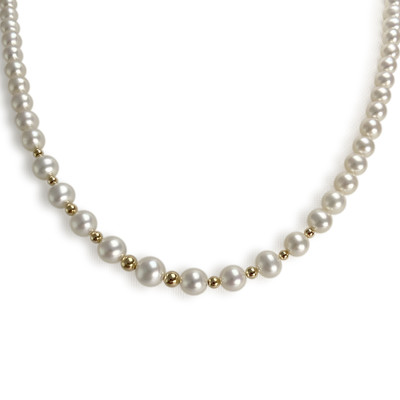 Collier d'occasion or 750 jaune maille perles, perles de culture de Chine - vue 1