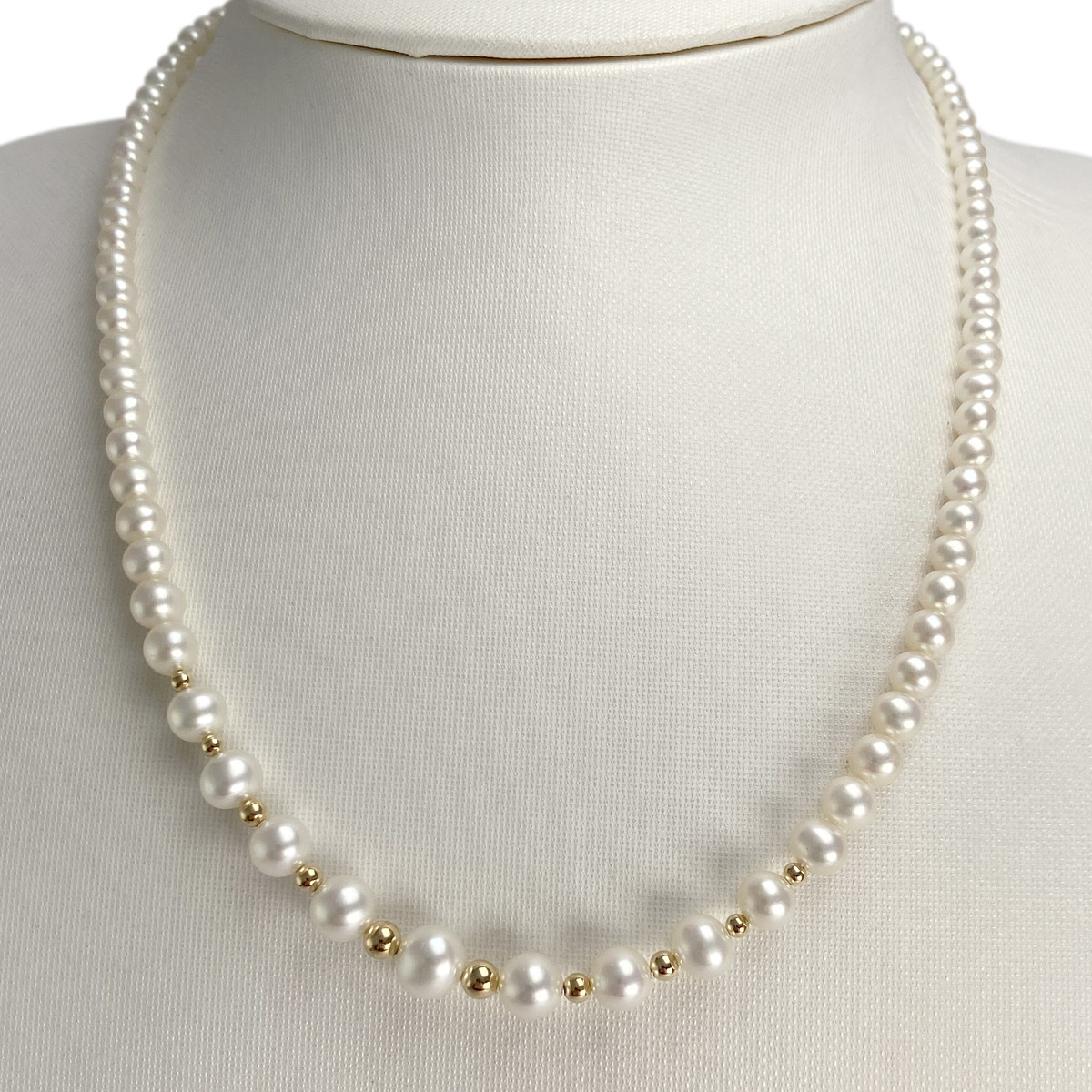 Collier d'occasion or 750 jaune maille perles, perles de culture de Chine - vue 2