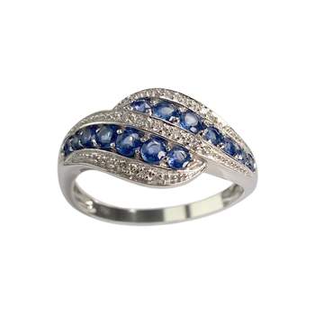 Bague d'occasion or 750 blanc saphirs, diamants