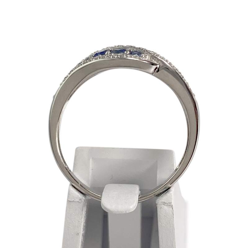 Bague d'occasion or 750 blanc saphirs, diamants - vue 3
