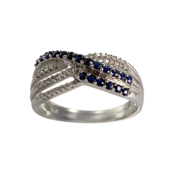 Pre-owned 375 white gold ring with diamonds and sapphires