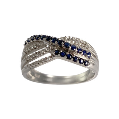 Bague d'occasion or 375 blanc diamants, saphirs