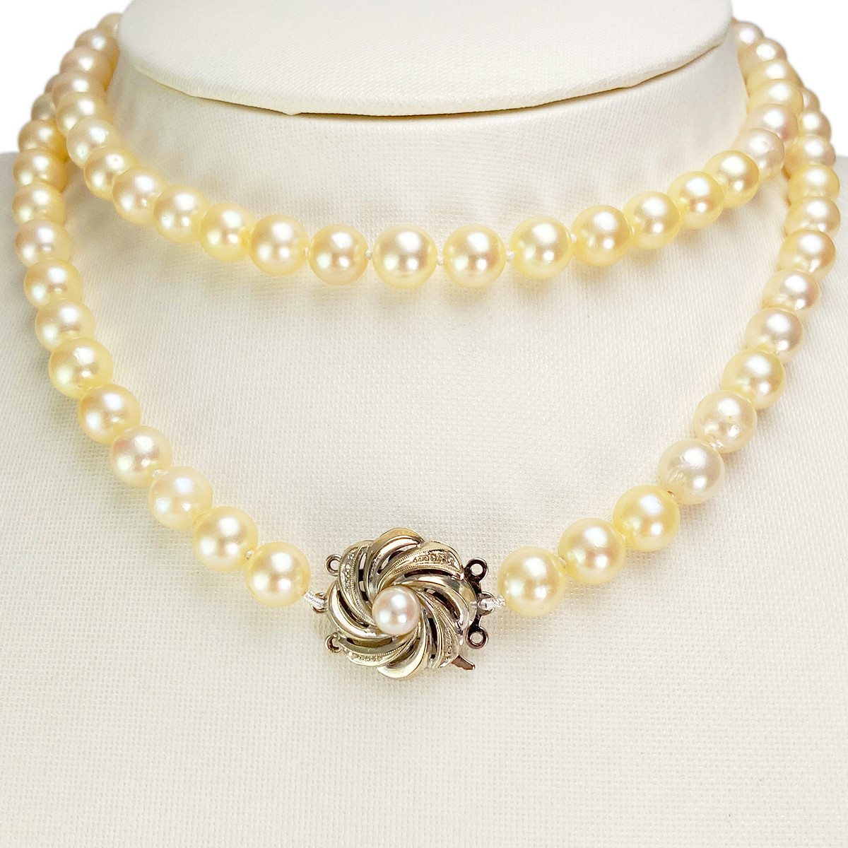 Collier d'occasion or 750 blanc maille perles, perles de culture du Japon