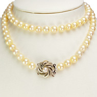 Collier d'occasion or 750 blanc maille perles, perles de culture du Japon