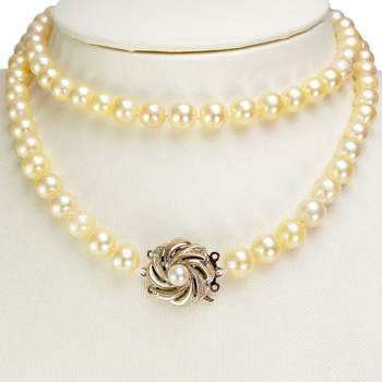 Collier d'occasion en or blanc 750, maille perles, perles de culture du Japon, 75 cm