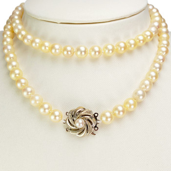 Collier d'occasion or 750 blanc maille perles, perles de culture du Japon
