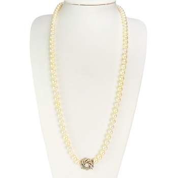 Collier d'occasion en or blanc 750, maille perles, perles de culture du Japon, 75 cm
