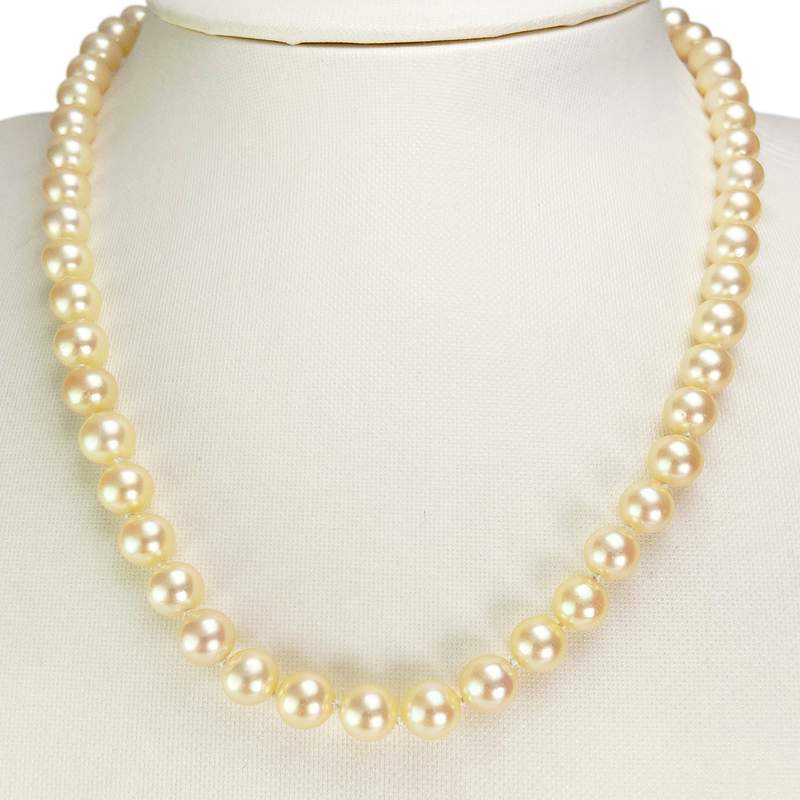 Collier d'occasion or 585 blanc maille perles, perles de culture du Japon - vue 2
