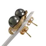 Boucles d'oreilles d'occasion or 585 jaune perles de Tahiti, zirconias - vue 2