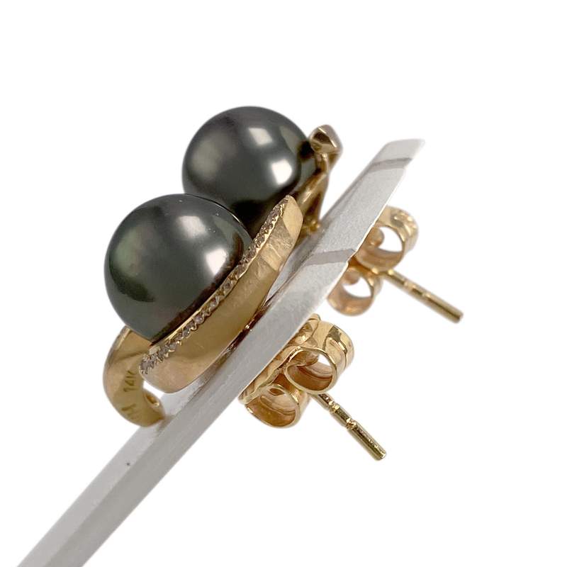 Boucles d'oreilles d'occasion or 585 jaune perles de Tahiti, zirconias - vue 2