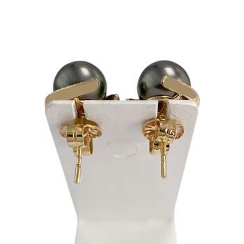 Boucles d'oreilles d'occasion or 585 jaune perles de Tahiti, zirconias