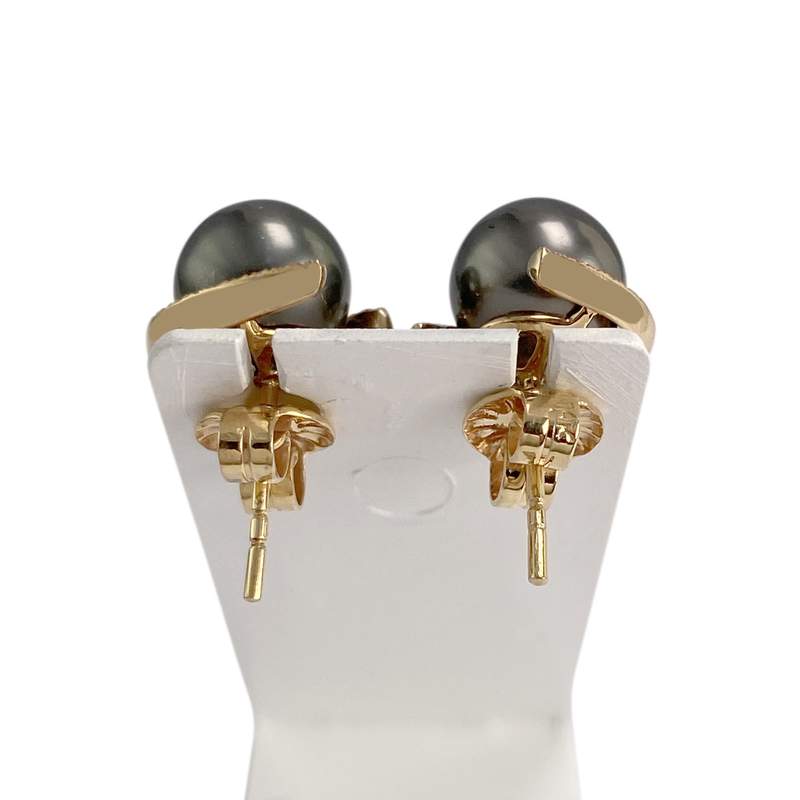 Boucles d'oreilles d'occasion or 585 jaune perles de Tahiti, zirconias - vue 3
