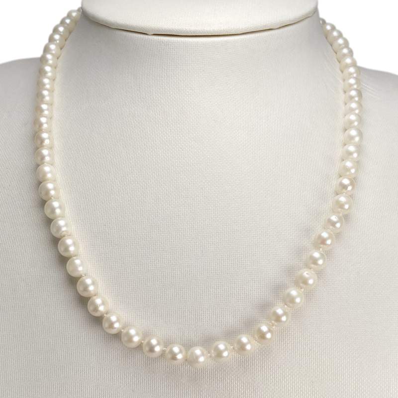 Collier d'occasion or 750 jaune maille perles, perles de culture du Japon - vue 2