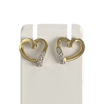 Boucles d'oreilles d'occasion  or 2 tons 750 coeur diamants