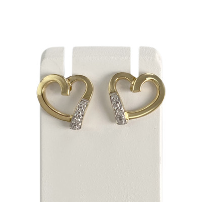 Boucles d'oreilles d'occasion  or 2 tons 750 coeur diamants