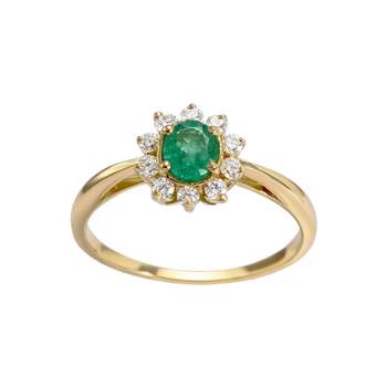 Bague d'occasion or 750 jaune émeraude, diamants