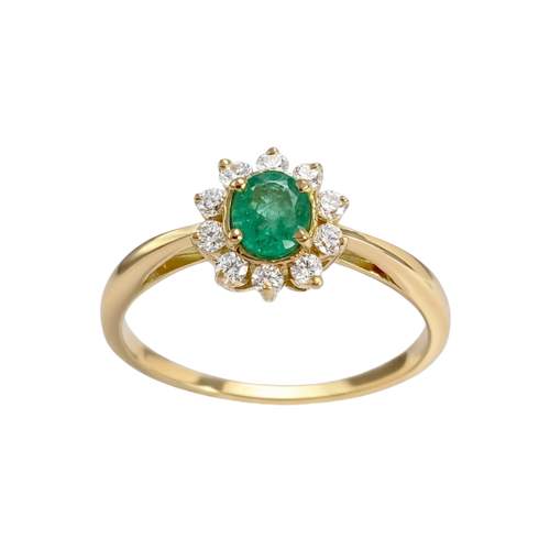 Bague d'occasion or 750 jaune émeraude, diamants