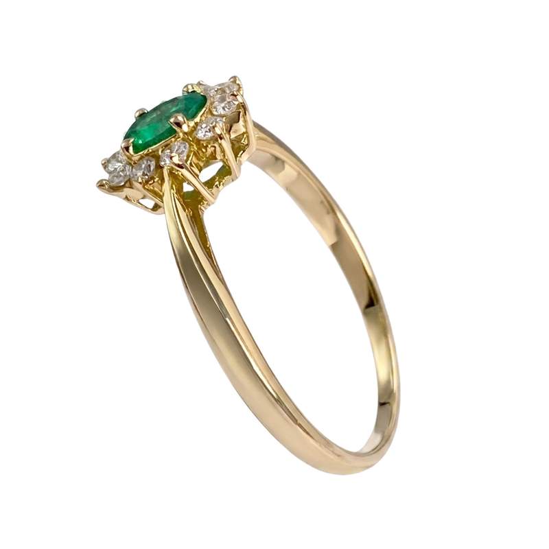 Bague d'occasion or 750 jaune émeraude, diamants - vue 2