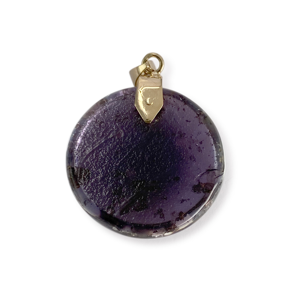 Pendentif d'occasion or 585 jaune, verre violet - vue 2