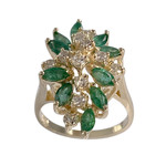 Bague d'occasion or 585 jaune émeraudes, diamants - vue 1
