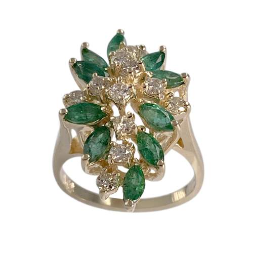Bague d'occasion or 585 jaune émeraudes, diamants