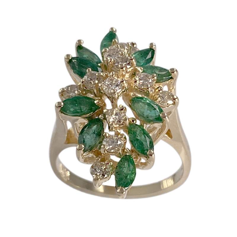 Bague d'occasion or 585 jaune émeraudes, diamants - vue 1