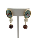 Boucles d'oreilles d'occasion or 750 jaune saphirs, perles de culture - vue 1