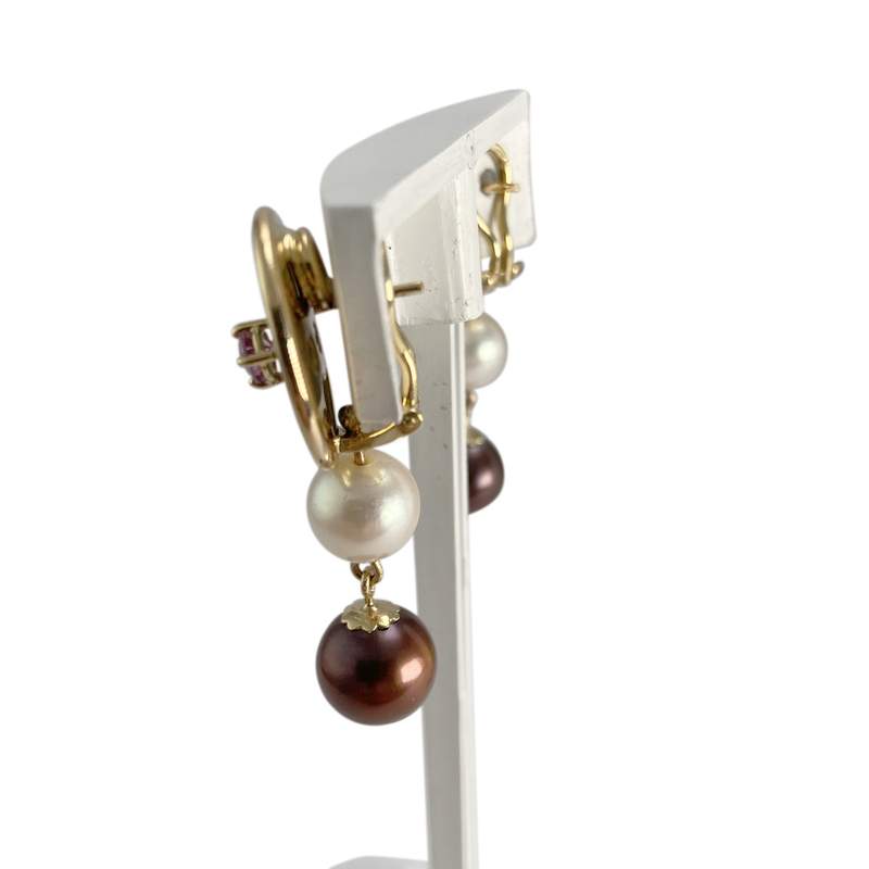 Boucles d'oreilles d'occasion or 750 jaune saphirs, perles de culture - vue 2