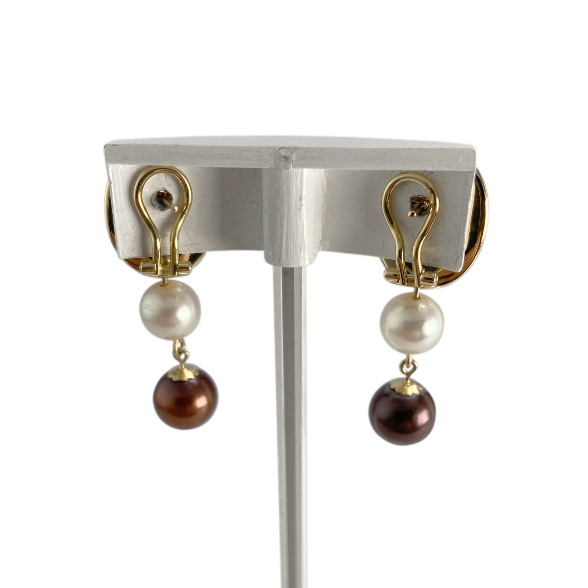 Boucles d'oreilles d'occasion or 750 jaune saphirs, perles de culture - vue 3
